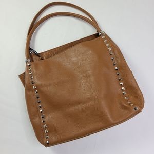 RENATA CORSI Cognac Leather Studded Bag + Wallet